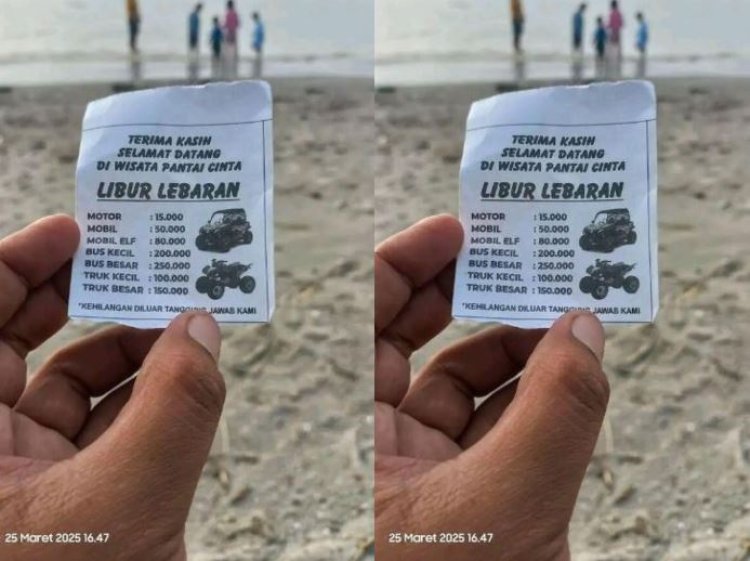 Viral  Viral! Karcis Parkir di Wisata Pantai Cinta Tuai Pro Kontra, Parkir Mahal dan Tak Ada Jaminan Keamanan?